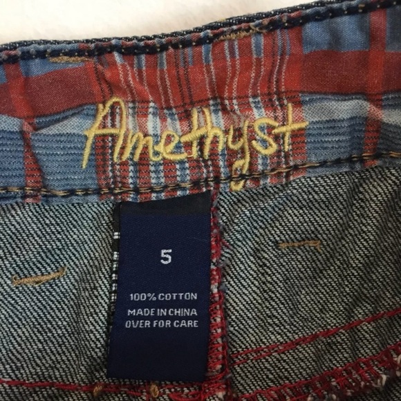 Amethyst Y2K vtg low rise distressed denim mini skirt Jrs 5 - Picture 3 of 10